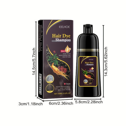 Hair Dye Shampoo 3-in-1 Color Conditioner Cooling Formula 6pcs Set — Black & Brown Gradual Gray Coverage, Unisex Long Hair Color Shampoo Gift