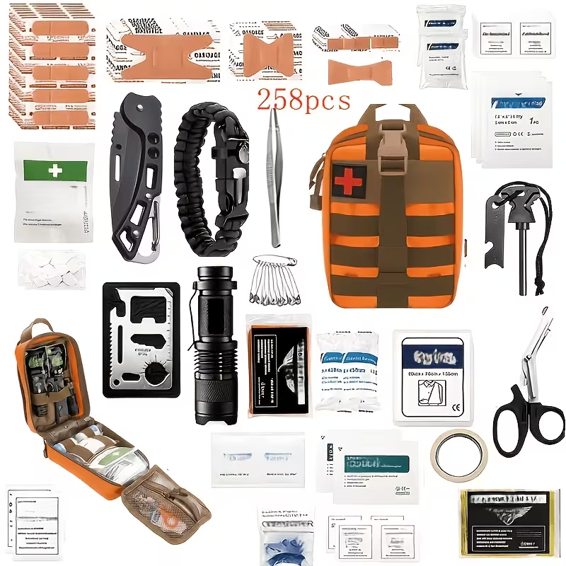 Outdoor Survival Gear Set 11/13/258-Piece – Professional Emergency Kit with Fire Starter & Compass | Multi-Tool Outdoor Equipment for Camping, Hiking & Adventure