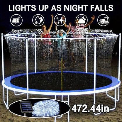 Solar Trampoline Rope Lights with Separate Panel, 50 or 100 LEDs and Multicolor, White or Blue Options