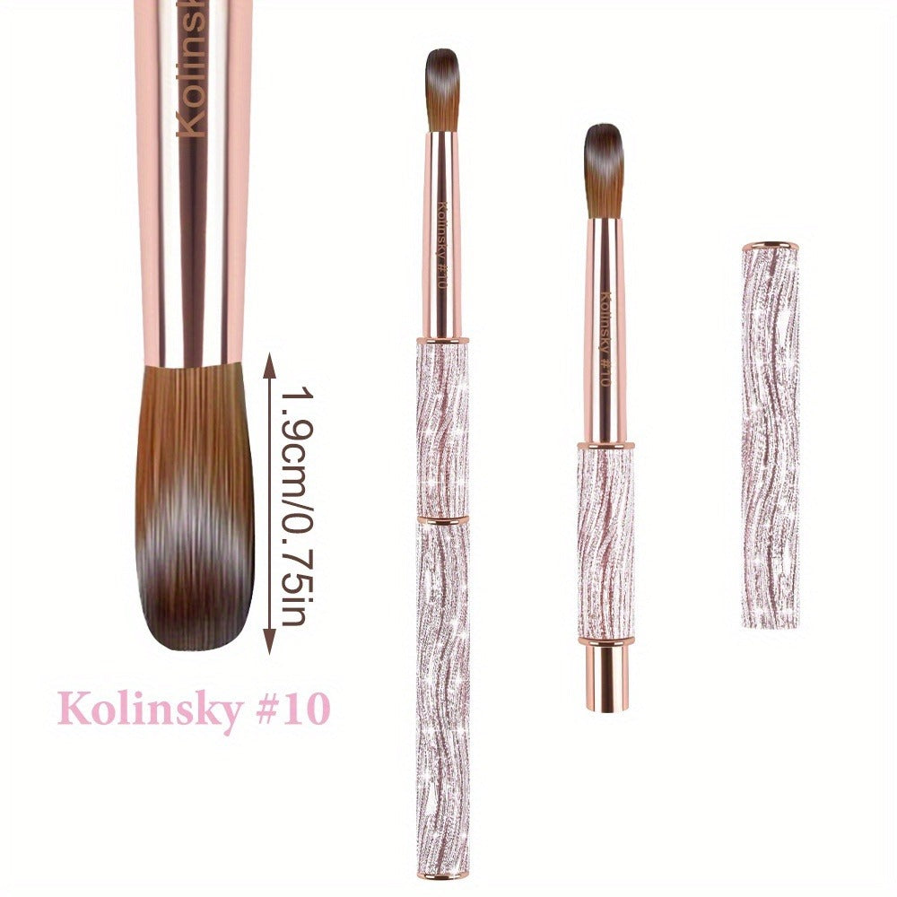 Round Nail Art Brush with Pink Sparkle Handle in Sizes 8, 10 or 12 and Three-Piece Set Option