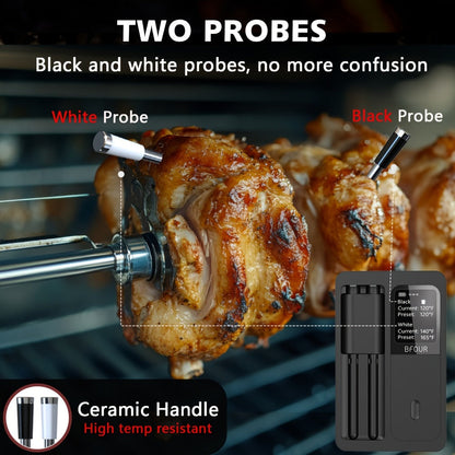 BFOUR BF-40 Wireless Cooking Thermometer with Dual Probes, App Display, Base Screen and USB Charging