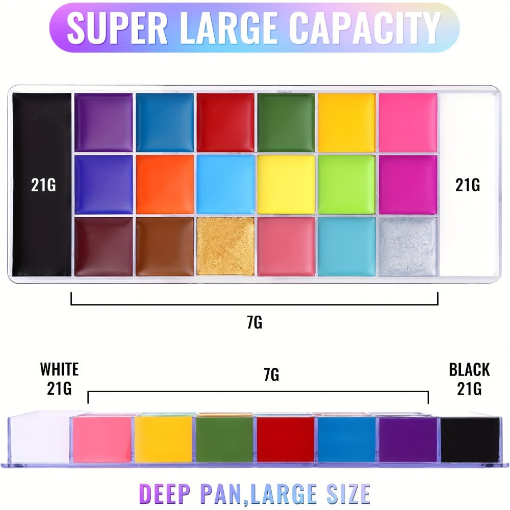 Oil-Based Face Body Paint Palette 20 Colors 168g - Halloween SFX Makeup Kit Black White Flash Tattoo Cosplay