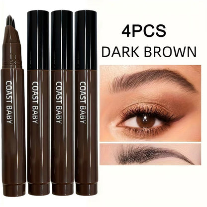Four-Pack Multi-Fork Tip Eyebrow Pens in Four Color Labels with Capped Bodies and Approx. 11.3 cm Length