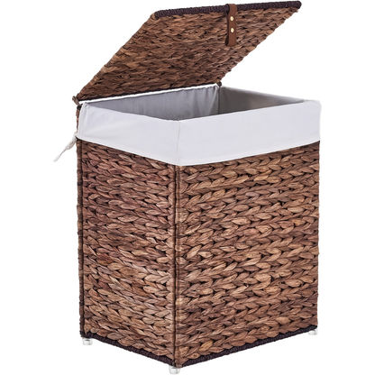 Laundry Basket with Lid & Handles - Handwoven Water Hyacinth Wicker Hamper, Removable Cotton Liner, 2 Mesh Bags, Boho Style, 9.25/17.17/25.1 Gal with Optional Casters