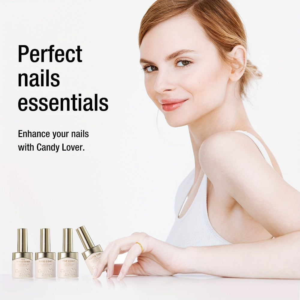 Gel Nail Base & Top Coat Set 4pcs – Glossy Top Coat, Matte Top Coat, Base Coat & Nail Strengthener, UV LED Soak-Off Gel Nail Kit for Long-Lasting Chip-Free Salon Manicure at Home