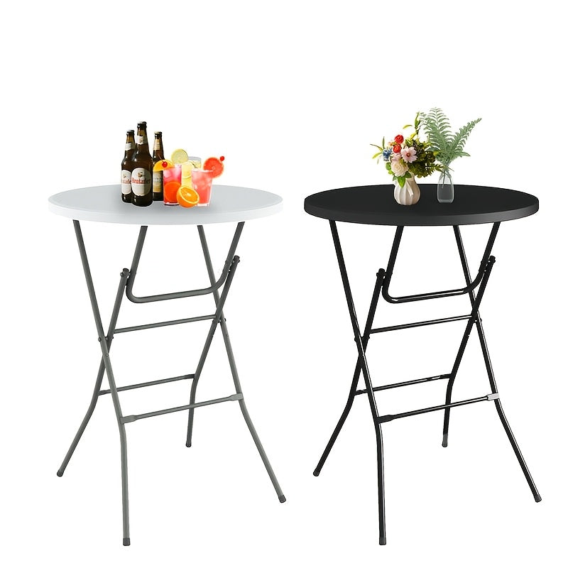 Round Bar-Height Folding Table with 31.5-Inch Top in Black or Black-and-White Two-Piece Set