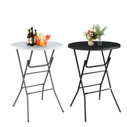 Round Bar-Height Folding Table with 31.5-Inch Top in Black or Black-and-White Two-Piece Set