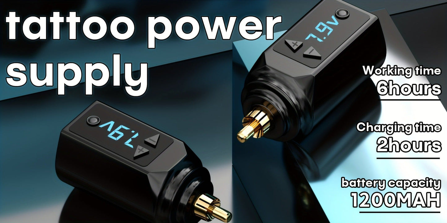 PS083 1200mAh RCA Tattoo Power Supply with LED Voltage Display, 3–12V Control and USB Charging