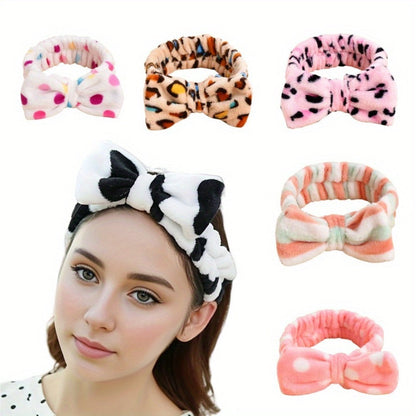 Six Bow-Front Headbands with Six Image-Bound Patterned Designs for Hair and Face-Care Routines