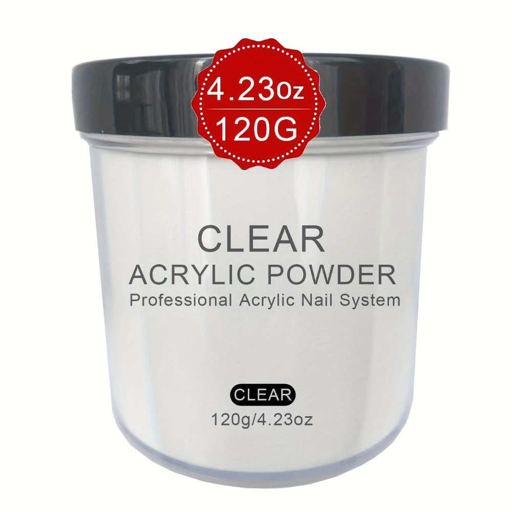 120g Acrylic Nail Powder Jar in Clear, Pinkish, Nude or White for Use with Compatible Acrylic Liquid