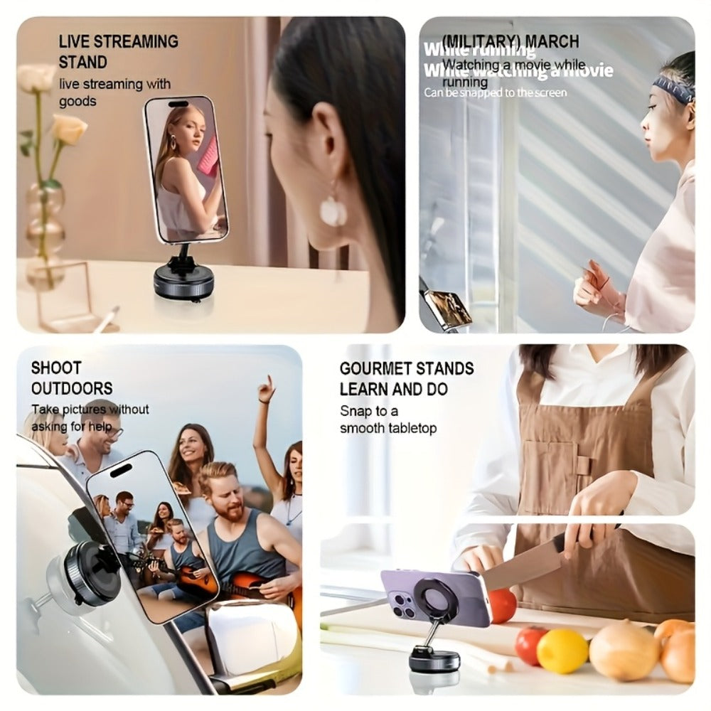360° Rotating Magnetic Phone Holder 4-Pack – Foldable & Extendable Universal Wall Mount for Car, Bathroom, Gym & Mirror | Compatible with iPhone 16 / 15 / 12 | Black ABS
