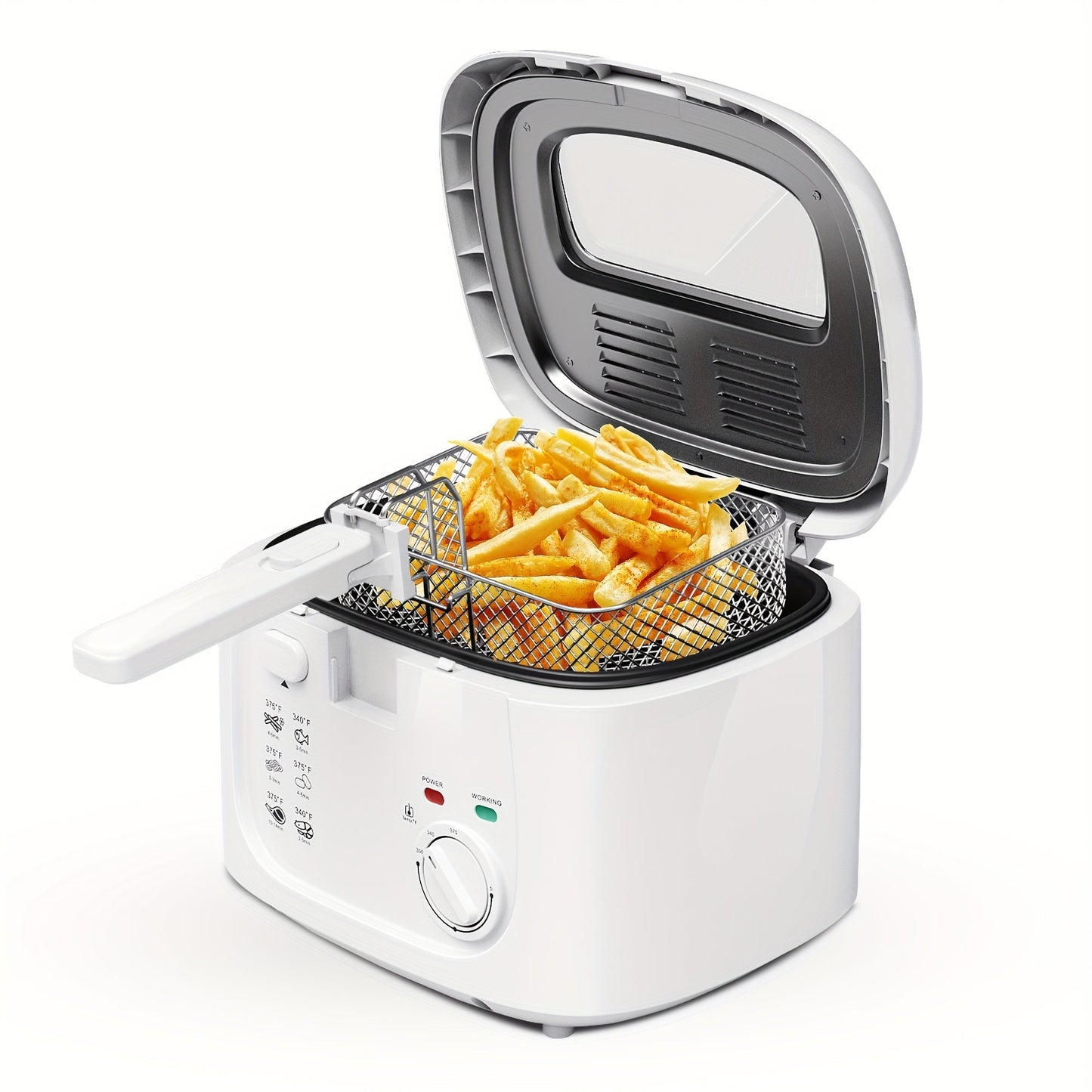 Electric Deep Fryer 1500W – 84.54oz Large Capacity, Adjustable Temperature Control, Non-Stick Basket, Viewing Window, Removable Lid, One-Touch Switch, Easy to Clean, Black & White Options