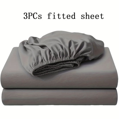 Fitted Sheet Set 3pcs with 2 Pillowcases | Soft Solid Color Bed Sheets Twin Full Queen King
