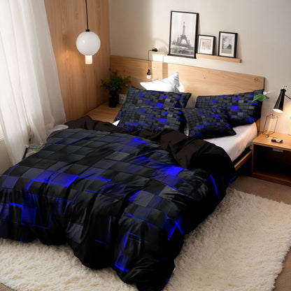 3-Piece Duvet Cover Set with Dimensional Geometric Cube Print, Zipper Closure and Five Color Options