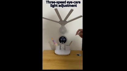Multifunction LED Desk Lamp with Dual Light Bars, Built-In Fan, Digital Clock Display and One- or Two-Pack Options