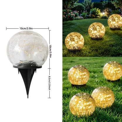 Solar Garden Lights Cracked Glass Globe Stakes, IP44 in 2- or 4-Piece Sets with Warm White LEDs