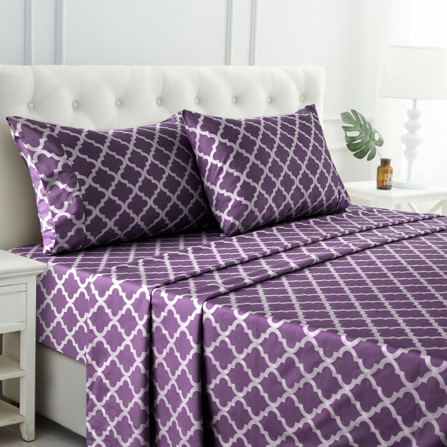 Bed Sheet Set Brushed Polyester in 3- or 4-Piece Configuration with Six Sizes and Eight Colors
