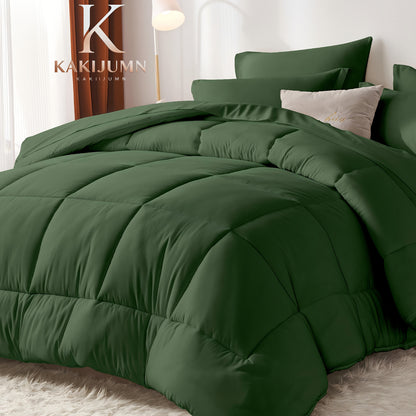 Comforter Set Soft Breathable Microfiber Bed in a Bag with Fitted Sheet Flat Sheet Pillowcases & Shams – All Season Fluffy Checkered Bedding Set Twin Full Queen King