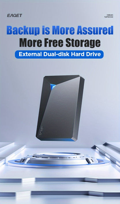 Dual-Disk 1TB Portable Hard Drive with USB 3.0 Interface, EAGET G20 Pro Black Enclosure and Type-C Diagram