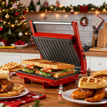 Panini Press Grill 3-in-1 Electric Indoor Grill with Non-Stick Plates - 180° Flat Grill Sandwich Maker with Floating Hinge Grease Tray Temperature Control, Compact Countertop Grill for Home Dorm Office