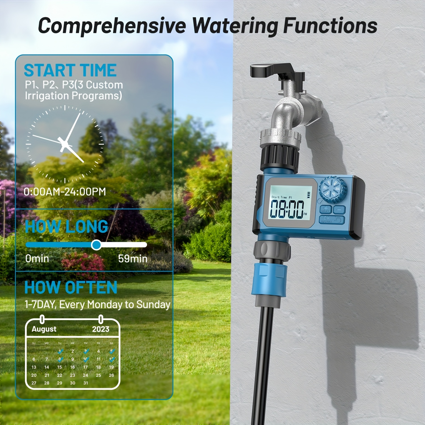 Garden Irrigation Timer Automatic Watering Controller for Lawn Farm Drip System