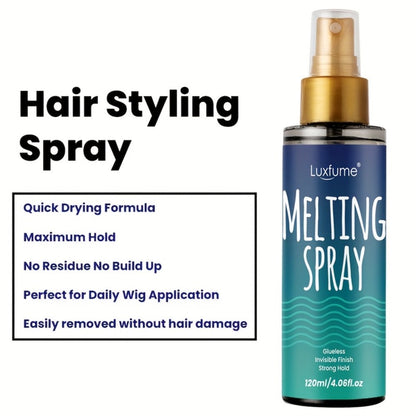 Lace Melting Spray Kit with Bold Hold Hair Glue & Remover 120ml 24H Long Lasting Quick Dry No Residue Edge Control Safe for Sensitive Scalp Lace Front Wig Adhesive Kit with Hair Band