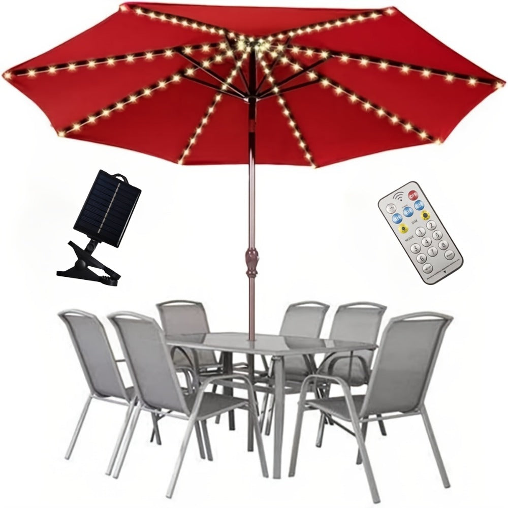 Solar Patio Umbrella Light 104 LED – 8 Modes Remote Control Outdoor Market Umbrella Lamp | Solar Powered Warm White Light for Backyard, Deck, Poolside, Beach, Garden & Camping | Battery Included