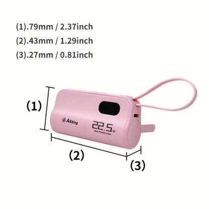 Mini Capsule Power Bank 5000mAh 22.5W Fast Charging Portable Charger Dual USB-C USB-A Pocket Sized for iPhone Android Samsung Travel Everyday Carry Black Pink Purple