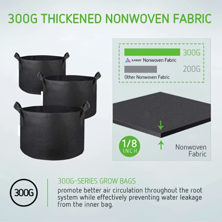 Black 5-Gallon-Labeled Grow Bags with Handles in 10-Pack or 20-Piece Checkout Options for Garden Planting