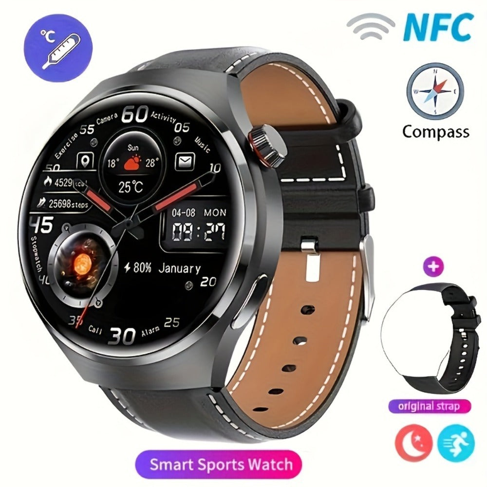 Smart Watch 360x360 Round Display with GPS, NFC, Wireless Calling and Five Strap Options for Men