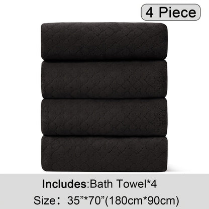Oversized Bath Towel Set 4 Piece Diamond Pattern Microfiber - Ultra Soft Highly Absorbent Quick Dry | 10 Colors | Blue Green Black Gray Navy Orchid Brown Purple White Turquoise | Bathroom Hotel Gym Gift