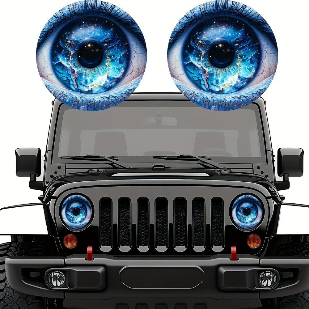 3D Beast Eye Headlight Stickers – Funny Car Headlight Decals for Jeep Round Headlights, Truck Body, Bumper & Window Decoration, Reusable PVC Glossy Stickers (1 or 2 Pairs)