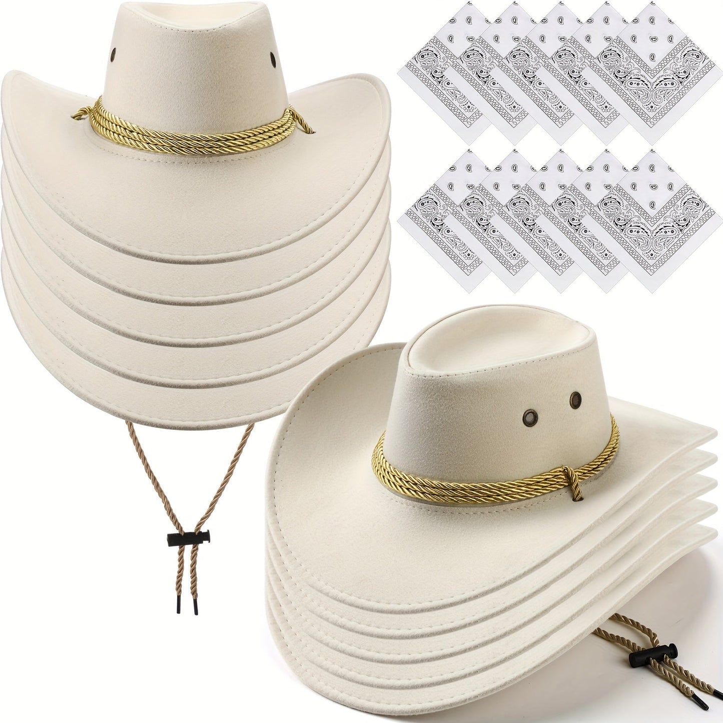 Costume Accessories Cowboy Hat and Bandana Group Set with 10 Hats and 10 Polyester Bandanas