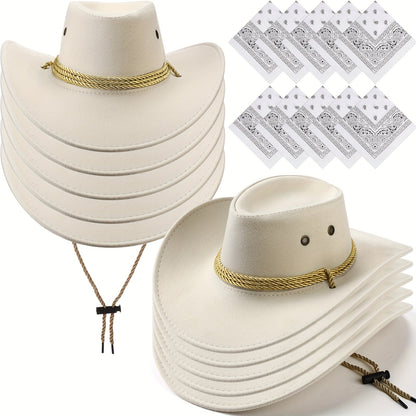 Costume Accessories Cowboy Hat and Bandana Group Set with 10 Hats and 10 Polyester Bandanas