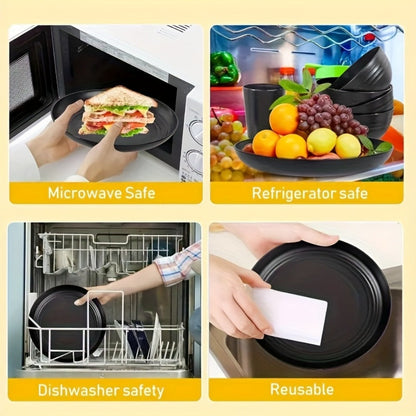Wheat Straw Dinnerware Set Unbreakable 16 or 32-Piece Service for 4 or 8, Lightweight Dishwasher Microwave Safe Dish Set with Plates Bowls Cups, Modern Kitchen Tableware for Everyday Camping Outdoor Use