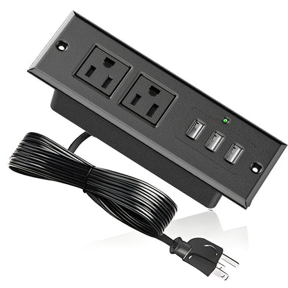Recessed Power Strip Flush Mount Desk Outlet - 2 AC Outlets & 3 USB-A Ports, Desktop Charging Station with LED Indicator Light & 4.92FT Cord for Side Table, Sofa Table, Nightstand & Home Office