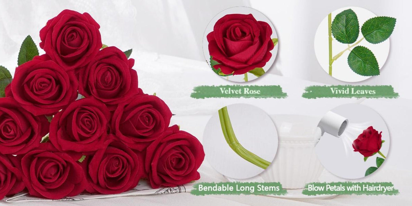 Artificial Flowers Long-Stem Velvet Rose Set in 50 or 100-Piece Variant Options across Five Colors