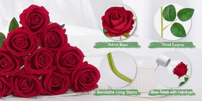 Artificial Flowers Long-Stem Velvet Rose Set in 50 or 100-Piece Variant Options across Five Colors