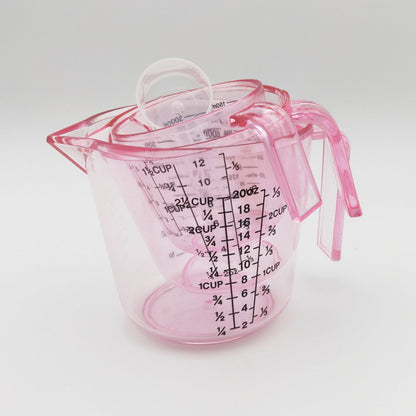 Measuring Cups Set 4-Piece with Spoon, 6oz 12oz 20oz Baking Cups + 20ml Spoon, PS Food-Safe Material, ML OZ CUP Markings, Pink Kitchen Measuring Set