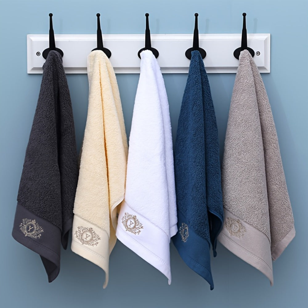 Three-Piece Towel Set with Two Hand Towels and One Bath Towel in Four Embroidered Color Options