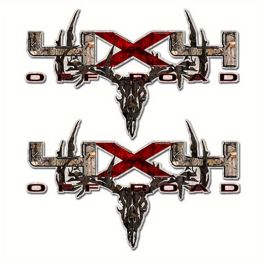 Camouflage Truck Decal 2PCS 12x7" - Archery Deer Hunting Skull Sticker Set for Truck Bed, Pickup Window, 4x4 Off-Road Vehicle Exterior