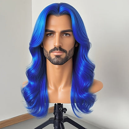 Synthetic Wig 26-Inch Men's Loose Curls with Middle Part in Seven Colors and Breathable Cap