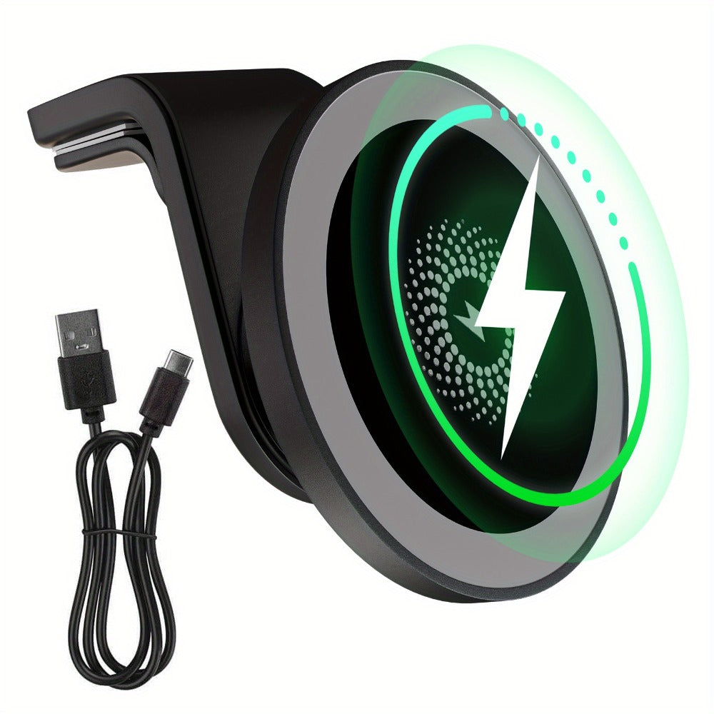 15W Magnetic Wireless Charging Car Phone Mount with Vent Clip, Swivel Joint and Black or White Finish