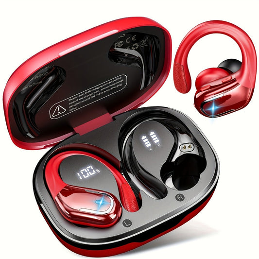 LIFEBEE Earhook Wireless Earbuds Dual LED Display ENC Noise Canceling Pure Bass Built-In Mic Secure Sport Fit for Running Gym Workout Cycling Sports Wireless Earphones