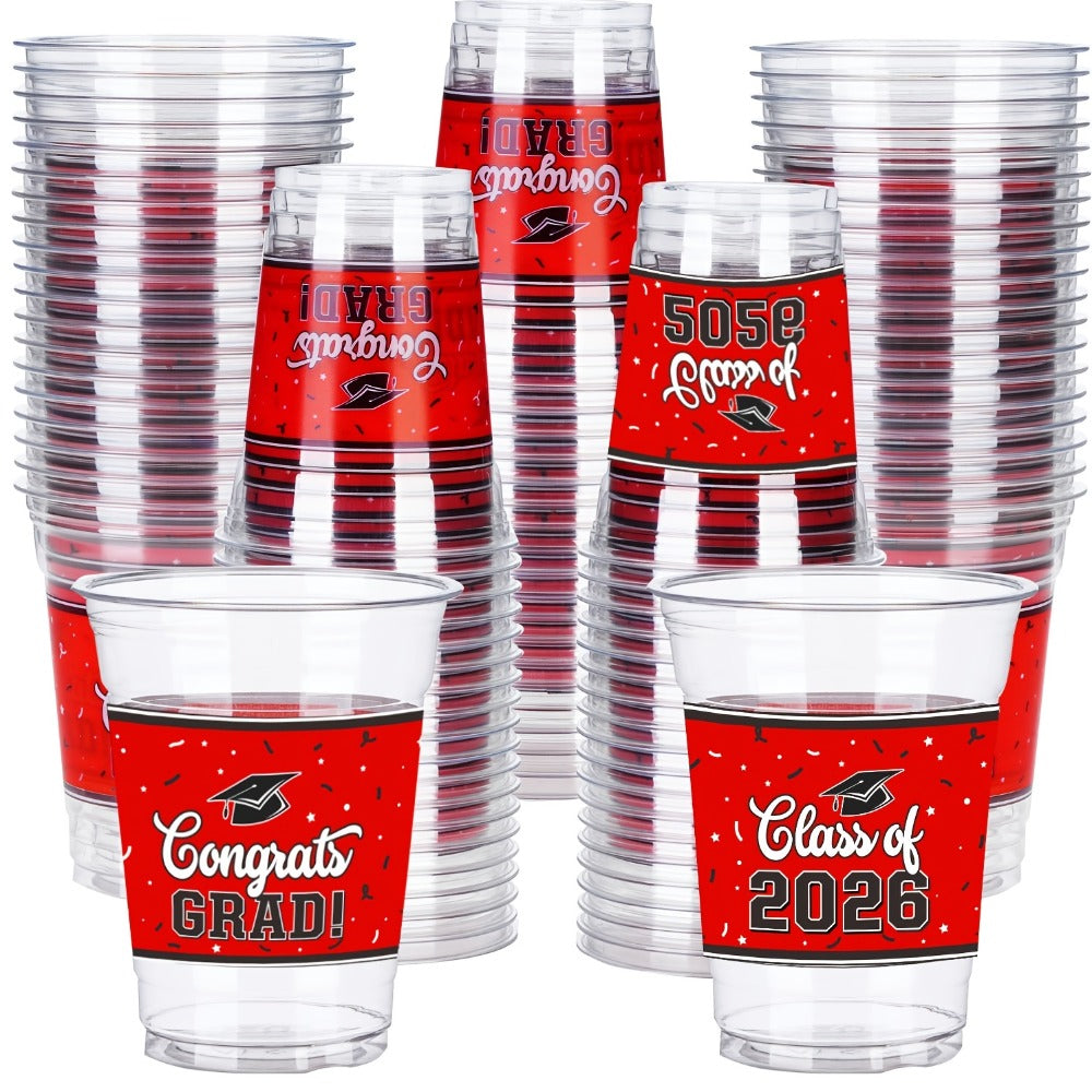 Graduation Cup Party Supplies Pack with 100 14-Ounce Class of 2026 Cups in Six Color Options