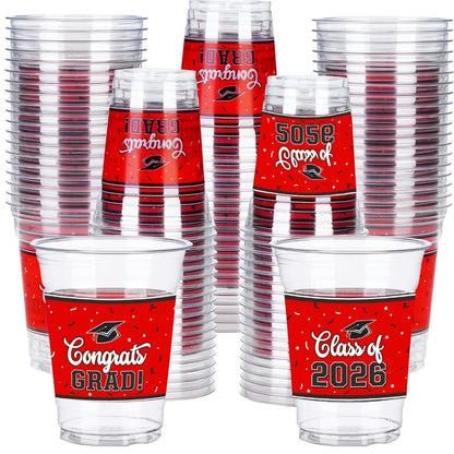Graduation Cup Party Supplies Pack with 100 14-Ounce Class of 2026 Cups in Six Color Options