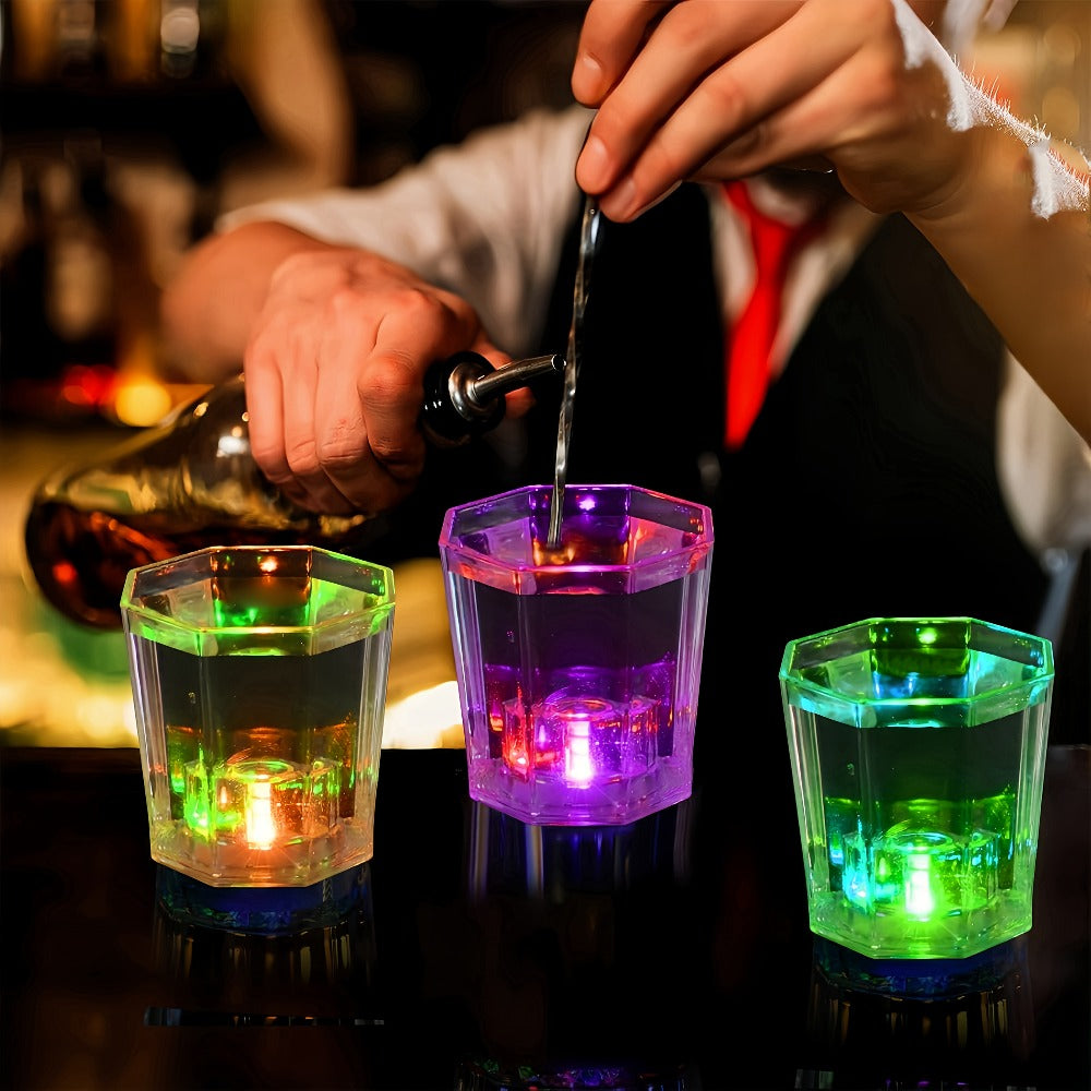 LED Light-Up Party Cup Set with 12 or 15 Short 2 oz Plastic Tumblers in Mixed Color Designs
