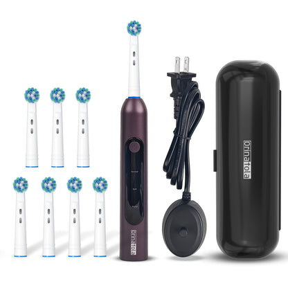 Electric Toothbrush with Eight Round Brush Heads, Three Modes, Induction Charging, IPX7 Rating and Travel Case