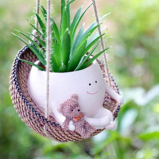 Cute Hanging Planters with Funny Face & Bear Design – Unique Decorative Flower Pots for Indoor Plants, Home, Office & Garden – Fun Plant Gift for Mom