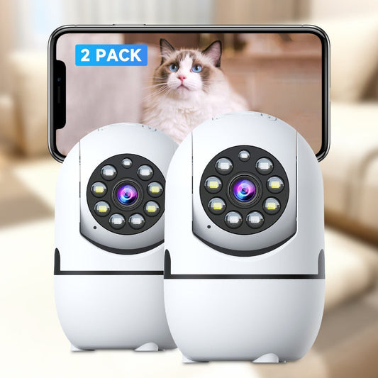 Alexa Compatible Indoor Security Camera 2-Pack, 355° Pan Tilt, Full-Color Night Vision, Dual-Band 2.4G/5G WiFi, Motion Detection, Two-Way Audio, 256GB TF & Cloud Storage – Baby Pet Home Monitor